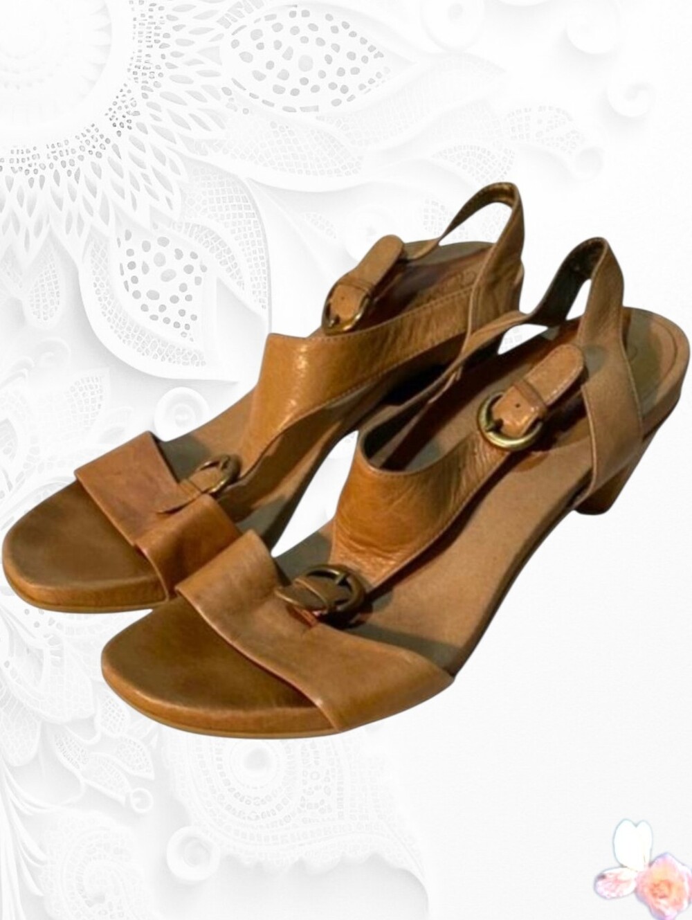 Aetrex Tan Leather Buckle 3" Heels Fit 8.5-9